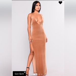 Fashion Nova Gold Velvet Maxi Dress